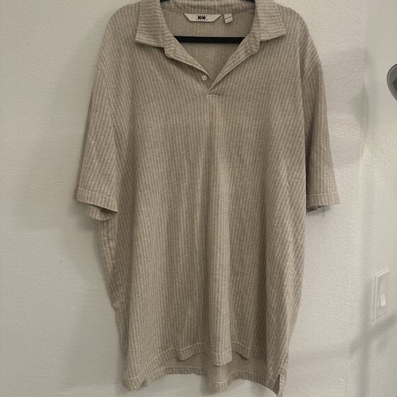 Joseph Abboud Men Polo Shirt Tan Stripped Short Sleeve 2‎ X - Picture 1 of 6